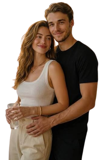 Couple sharing an authentic, intimate moment on Zenvella Heart